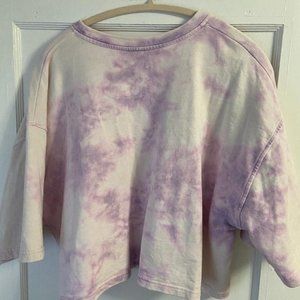 ZARA Purple Tie Dyed Short Sleeve Cropped Sweatshirt, 100% Cotton, Size Large